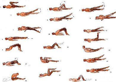 Cleachtaí fisiceacha le haghaidh osteochondrosis lumbar